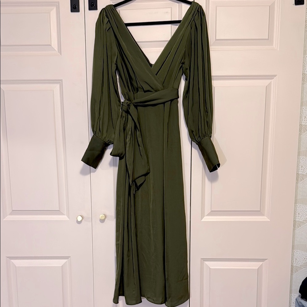 Elegant Olive Green Wrap Dress